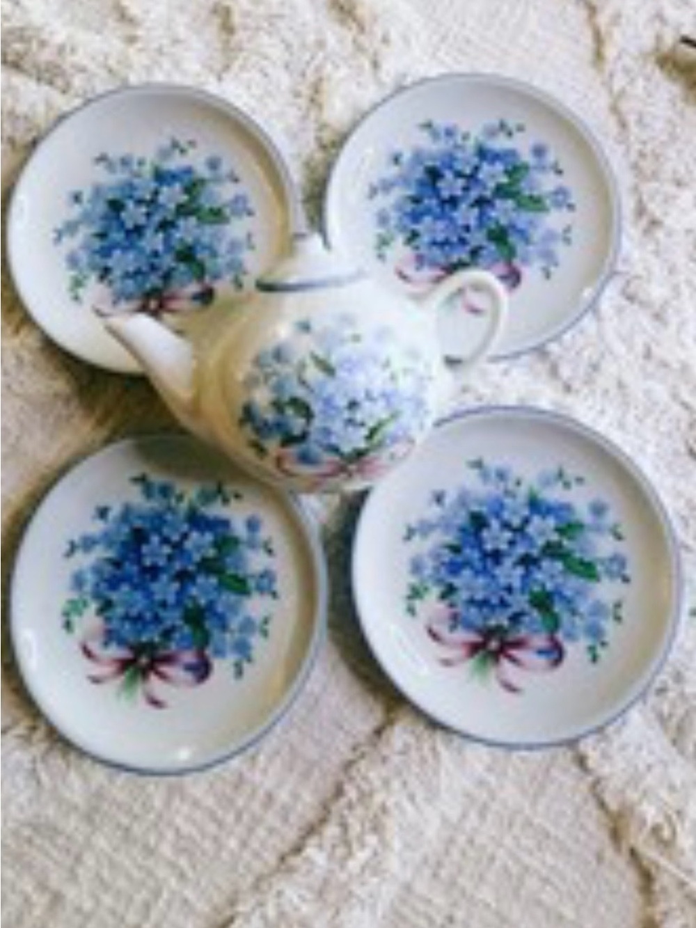 Children's Porcelain Tea Set with Blue Floral Pattern